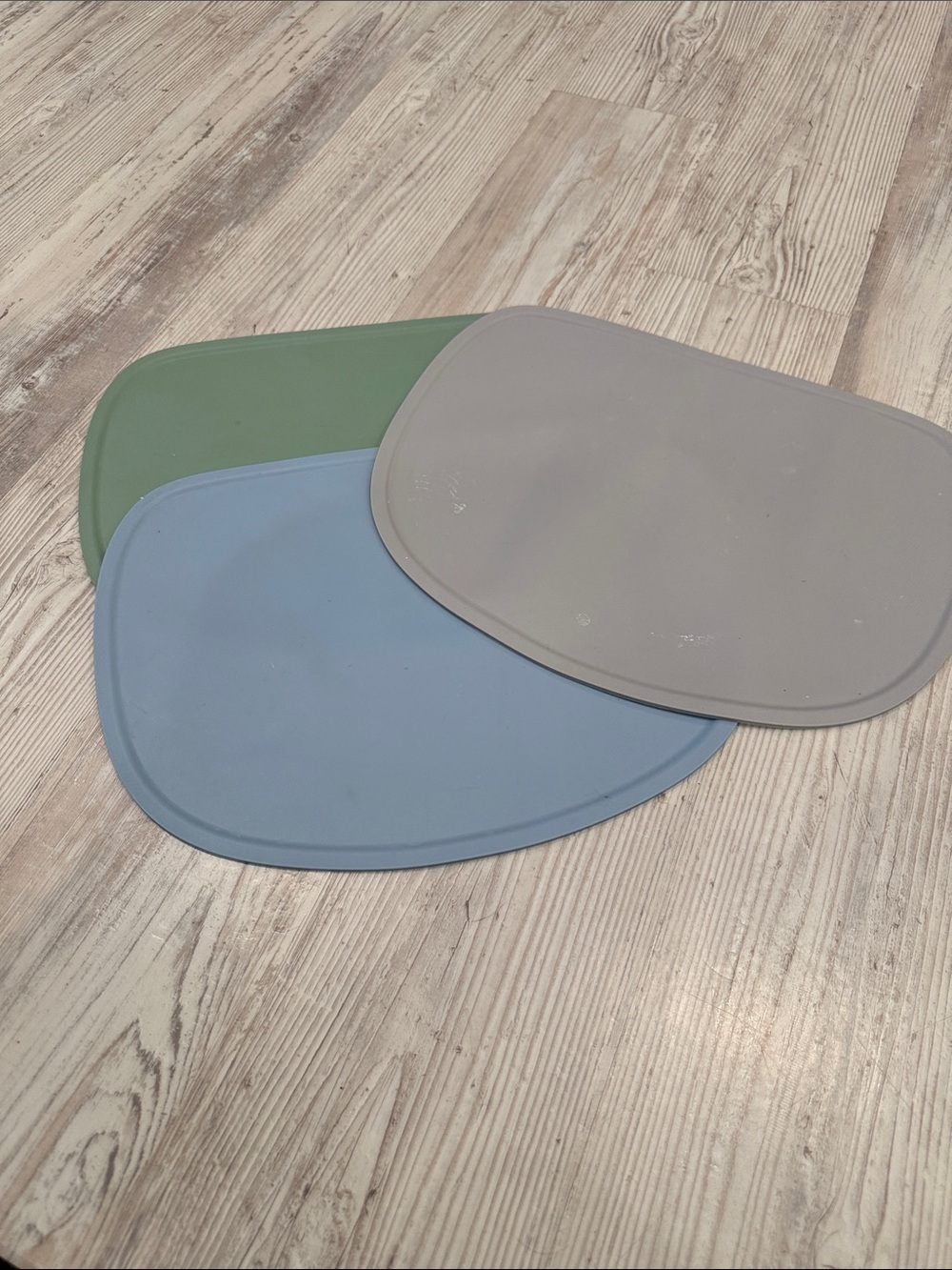 Set of 3 Silicone Placemats in Blue, Sage and Light Gray